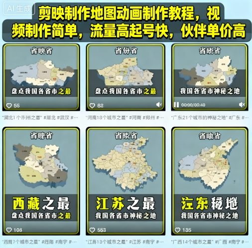 剪映制作地图动画制作教程，视频制作简单，流量高起号快，伙伴单价高-顺彩轻创-资源网-最新项目分享网