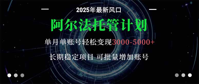 阿尔法托管计划 单账号月入3000-5000，长期稳定项目，新手小白轻松上手。-顺彩轻创-资源网-最新项目分享网