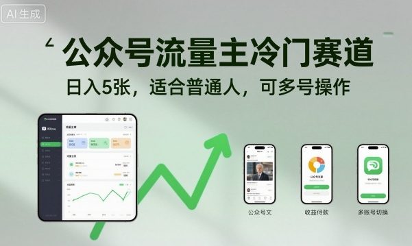 公众号流量主冷门赛道，日入5张，适合普通人，可多号操作-顺彩轻创-资源网-最新项目分享网