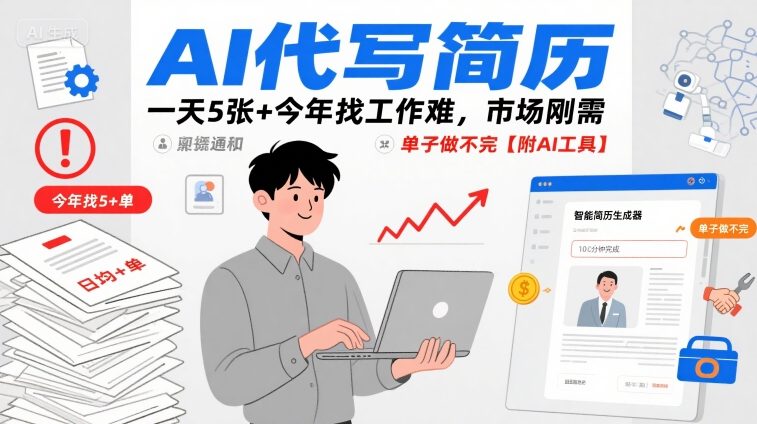 AI代写简历，一天5张+今年找工作难，市场刚需，单子做不完【附AI工具】-顺彩轻创-资源网-最新项目分享网