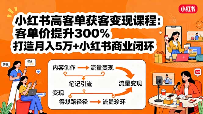 小红书高客单获客变现课程：客单价提升300%，打造月入10万+小红书商业闭环-顺彩轻创-资源网-最新项目分享网