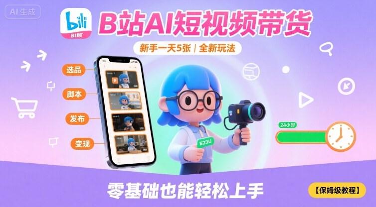 B站AI短视频带货，新手一天5张，全新玩法【保姆级教程】-顺彩轻创-资源网-最新项目分享网