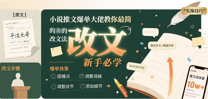 小说推文爆单大佬教你最简单的改文方法实操课，新手必学-顺彩轻创-资源网-最新项目分享网