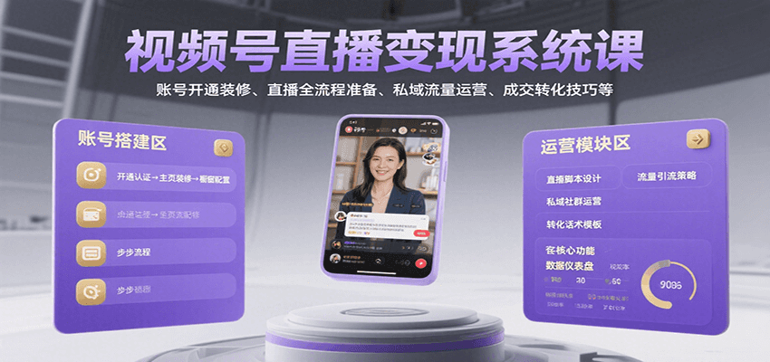 视频号直播变现系统课，账号开通装修、直播全流程准备、私域流量运营、成交转化技巧等-顺彩轻创-资源网-最新项目分享网