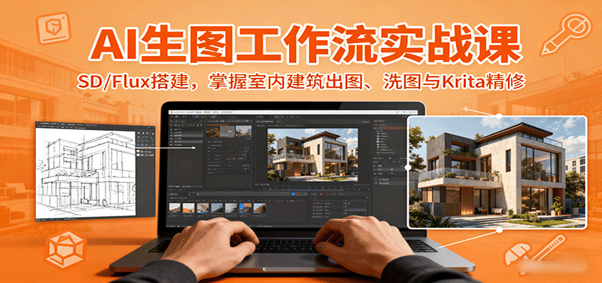 AI生图工作流实战课：SD/Flux搭建，掌握室内建筑出图、洗图与Krita精修-顺彩轻创-资源网-最新项目分享网