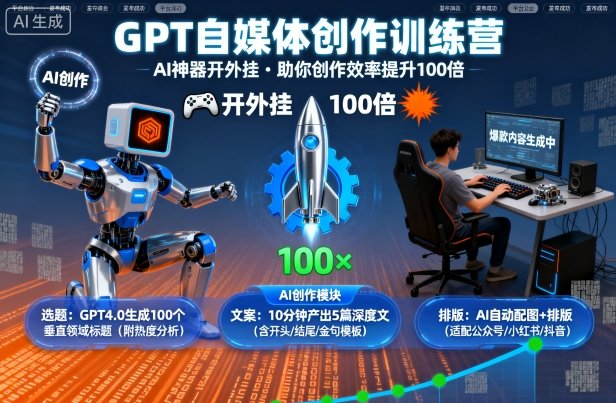 GPT自媒体创作训练营：AI神器开外挂，助你创作效率提升100倍-顺彩轻创-资源网-最新项目分享网