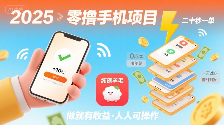 2025年零撸手机项目，二十秒一单，纯薅羊毛 一天2张+做就有-顺彩轻创-资源网-最新项目分享网