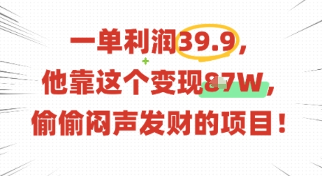 一单利润39.9，有人靠这个变现几十个，偷偷闷声发财的项目-顺彩轻创-资源网-最新项目分享网