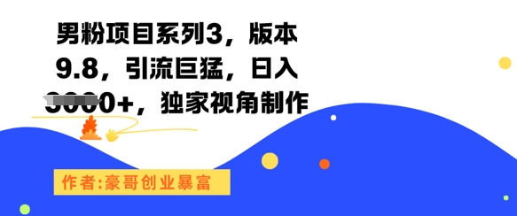 男粉项目系列3，版本9.8，引流巨猛，日入1k+，独家视角制作-顺彩轻创-资源网-最新项目分享网
