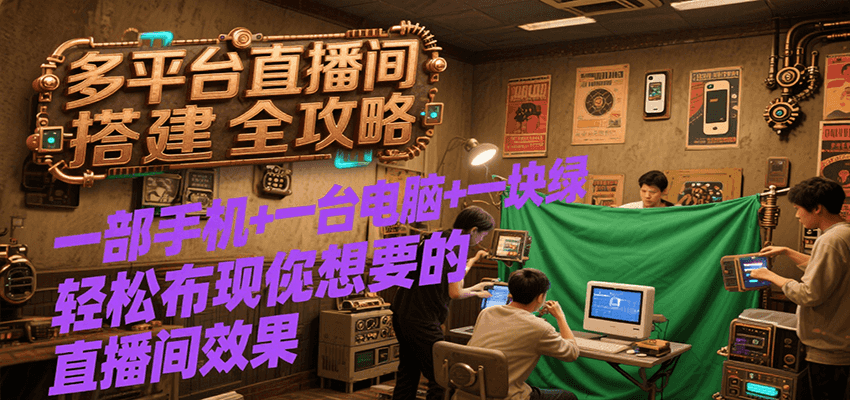多平台直播间搭建全攻略，一部手机+一台电脑+一块绿布轻松实现你想要的直播间效果-顺彩轻创-资源网-最新项目分享网