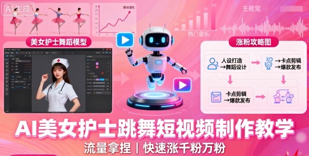 AI美女护士跳舞短视频制作教学，流量拿捏，快速涨千粉万粉【提示词+视频教程】-顺彩轻创-资源网-最新项目分享网