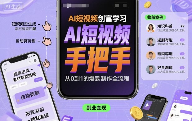 AI短视频创富学习，手把手教会你制作AI短视频-顺彩轻创-资源网-最新项目分享网