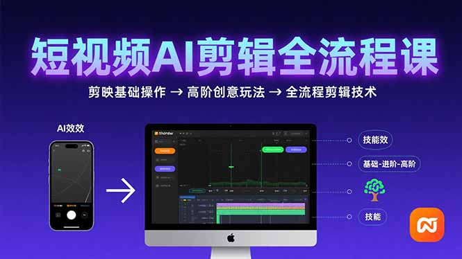 短视频AI剪辑技能，从剪映基础操作到高阶创意玩法，全流程剪辑技术-顺彩轻创-资源网-最新项目分享网