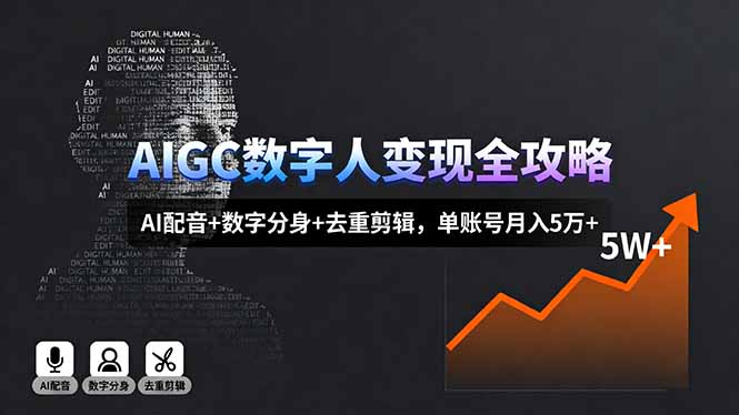 AIGC数字人变现全攻略，AI配音+数字分身+去重剪辑，单账号月入5万+-顺彩轻创-资源网-最新项目分享网