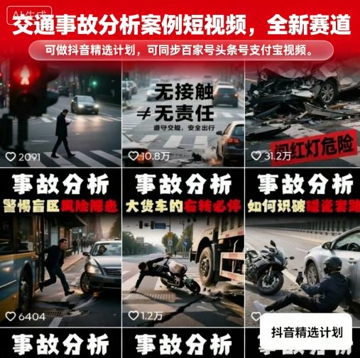 交通事故分析案例短视频，全新赛道，可做抖音精选计划，可同步百家号头条号支付宝视频号平台-顺彩轻创-资源网-最新项目分享网