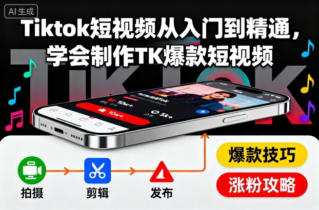 Tiktok短视频从入门到精通，学会制作TK爆款短视频-顺彩轻创-资源网-最新项目分享网