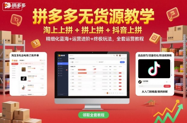 拼多多无货源教学，淘上拼+拼上拼+抖上拼，精细化蓝海+运营进阶+终极玩法，全套运营教程-顺彩轻创-资源网-最新项目分享网